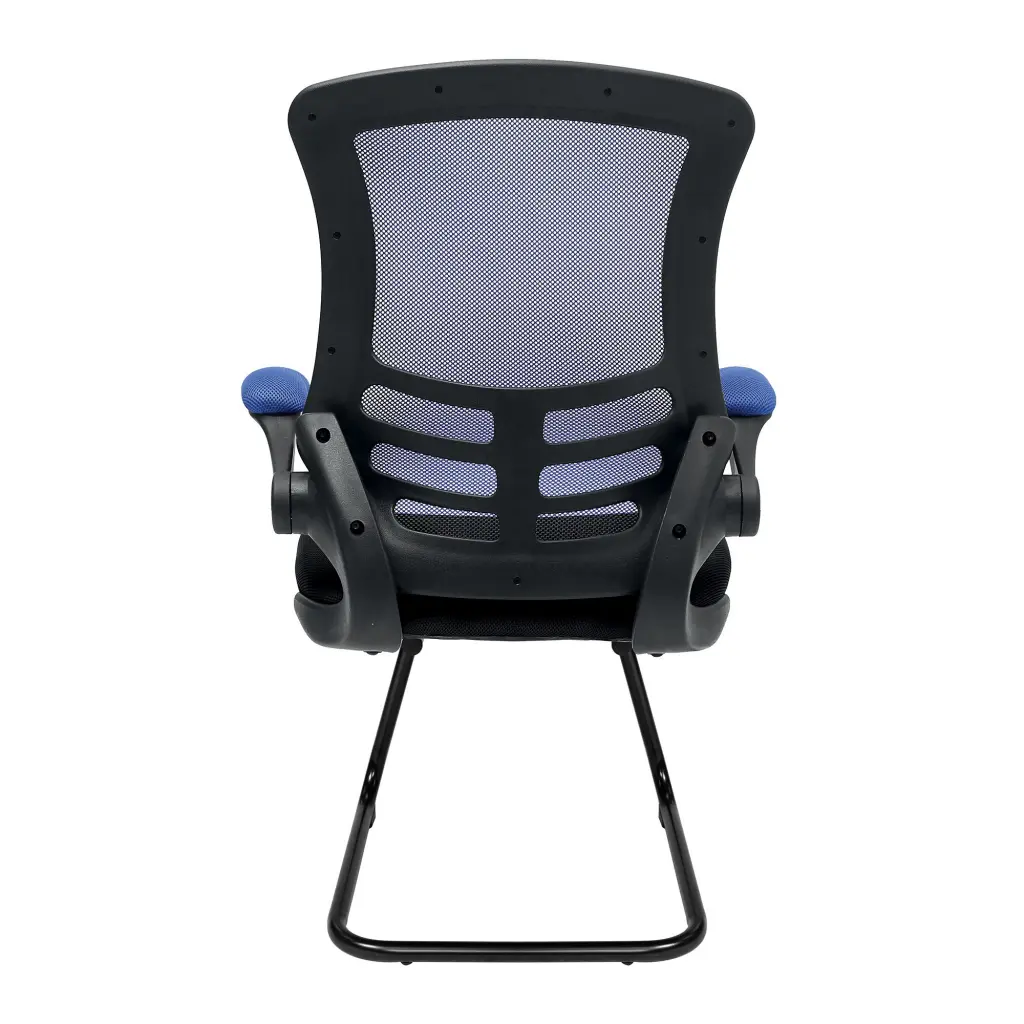 Nautilus Designs Luna Designer High Back Two Tone Mesh Cantilever Visitor Chair With Folding Arms and Black Shell Blue/Black - BCM/T1302V/BL