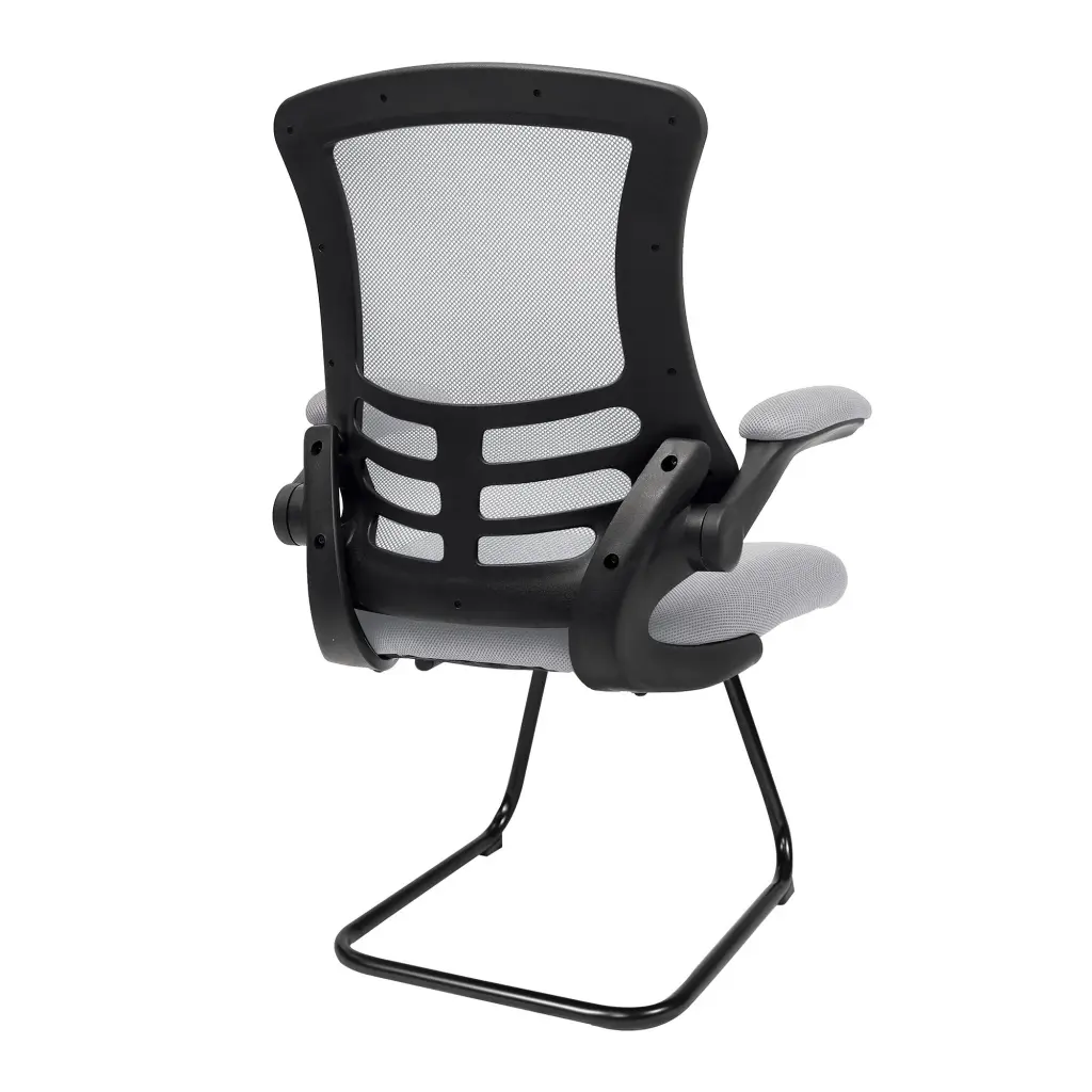 Nautilus Designs Luna Designer High Back Mesh Grey Cantilever Visitor Chair With Folding Arms and Black Shell/Frame - BCM/L1302V/GY