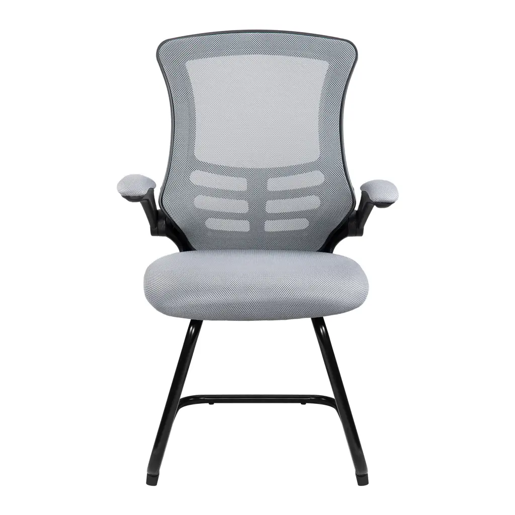 Nautilus Designs Luna Designer High Back Mesh Grey Cantilever Visitor Chair With Folding Arms and Black Shell/Frame - BCM/L1302V/GY