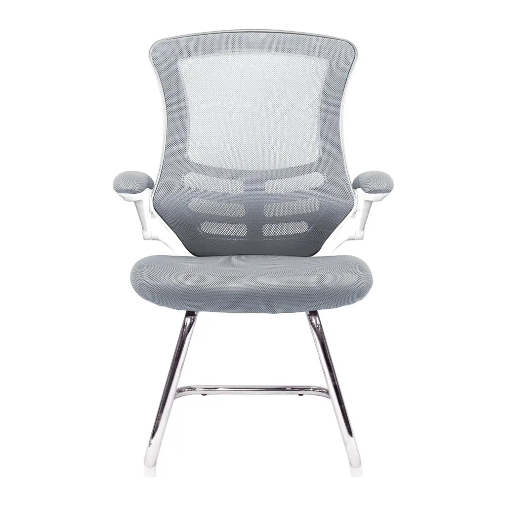 Nautilus Designs Luna Designer High Back Mesh Grey Cantilever Visitor Chair With Folding Arms and White Shell/Chrome Frame - BCM/L1302V/WHGY