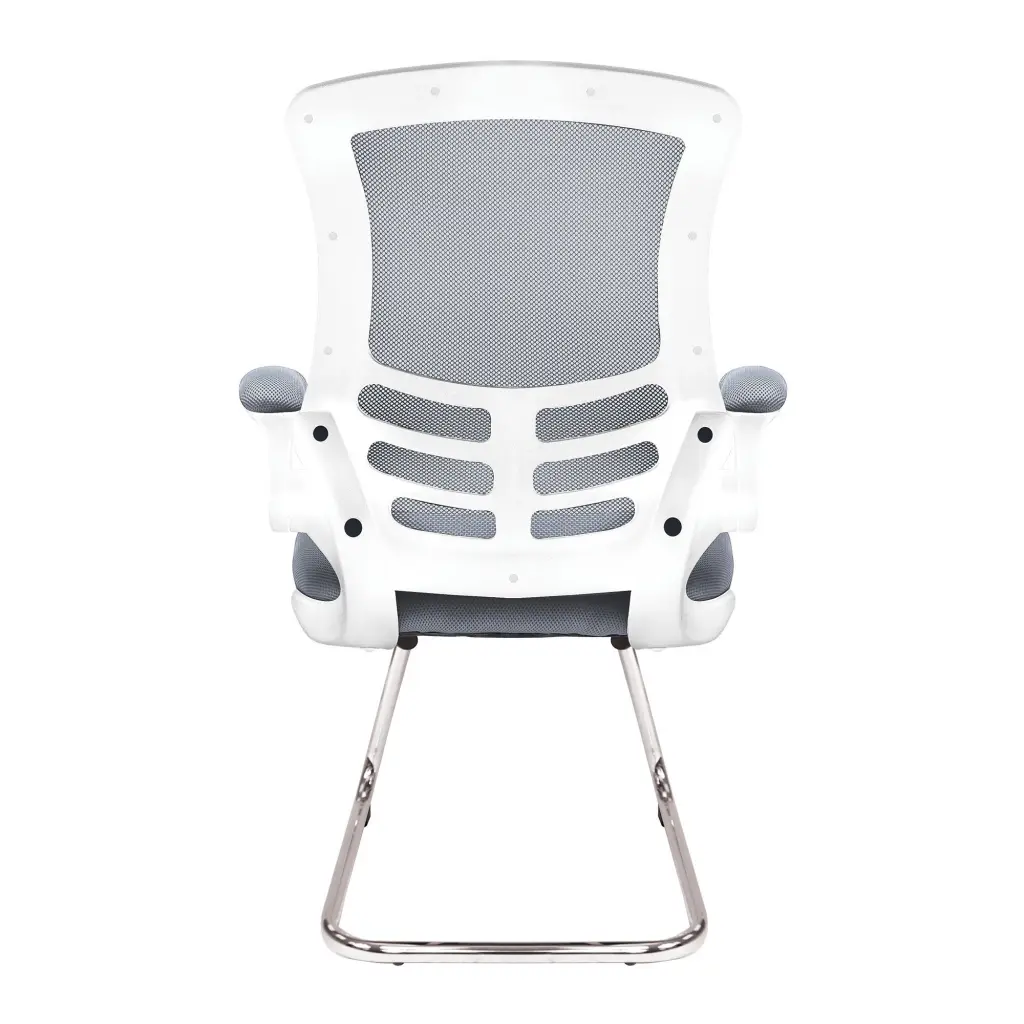 Nautilus Designs Luna Designer High Back Mesh Grey Cantilever Visitor Chair With Folding Arms and White Shell/Chrome Frame - BCM/L1302V/WHGY