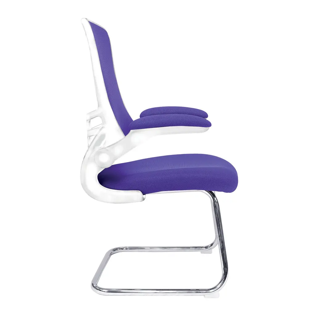 Nautilus Designs Luna Designer High Back Mesh Purple Cantilever Visitor Chair With Folding Arms and White Shell/Chrome Frame - BCM/L1302V/WHPL