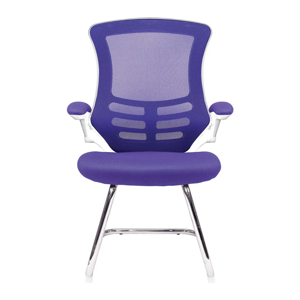 Nautilus Designs Luna Designer High Back Mesh Purple Cantilever Visitor Chair With Folding Arms and White Shell/Chrome Frame - BCM/L1302V/WHPL