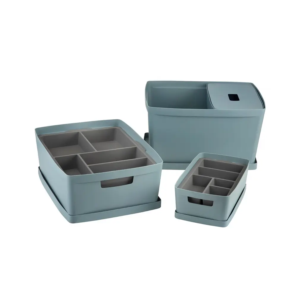 Inabox Designer Storage Boxes With Lids and Trays Small Value Pack (2 x 5L & 1 x 19L & 1 x 28L & 1 x Small & 1 x Large Tray) Cottage Blue - H-I60649