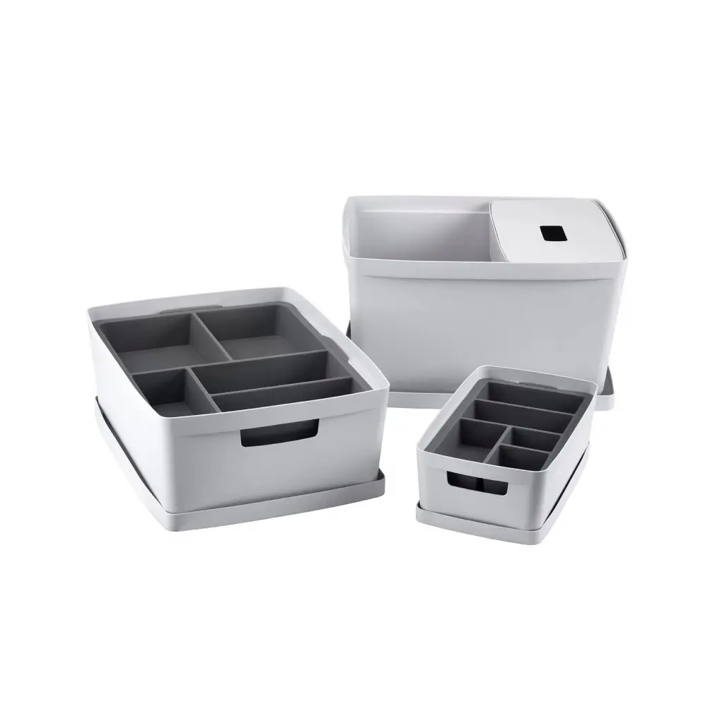 Inabox Designer Storage Boxes With Lids and Trays Small Value Pack (2 x 5L & 1 x 19L & 1 x 28L & 1 x Small & 1 x Large Tray) Windmill White - H-I60647