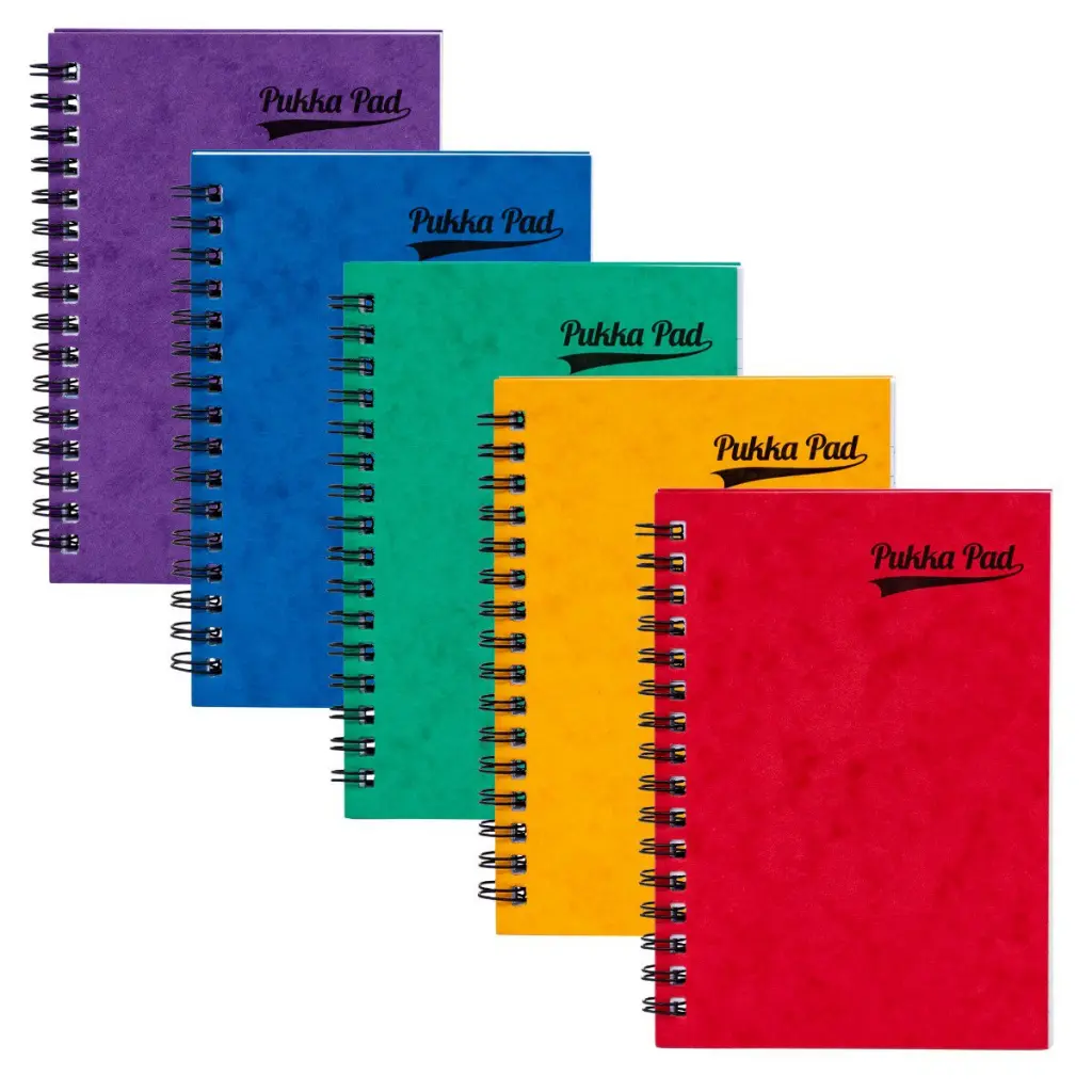 Pukka Pads Pressboard Pad A6 Wirebound Sidebound 120 Pages Feint Ruled Paper Assorted Colours (Pack 10 ) - 7274-PRS