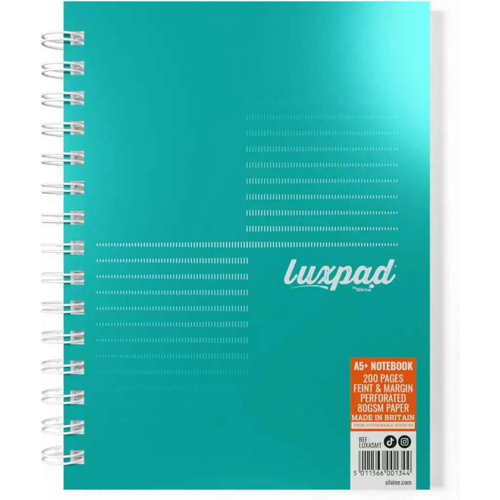 Silvine Luxpad Twin Wire FSC Notebook A5+ 200 Page Ruled With Margin Metallic Pearl Green (Pack 3) - LUXA5MT