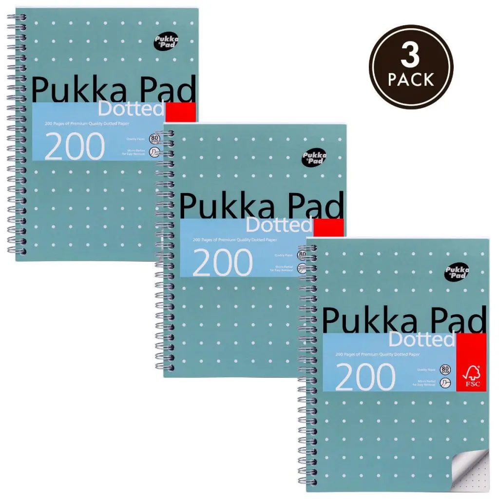 Pukka Pads Metallic Jotta Notepad Wirebound A5 5mm Dotted Grid 200 Perforated Pages Green (Pack 3) - JM021DOT