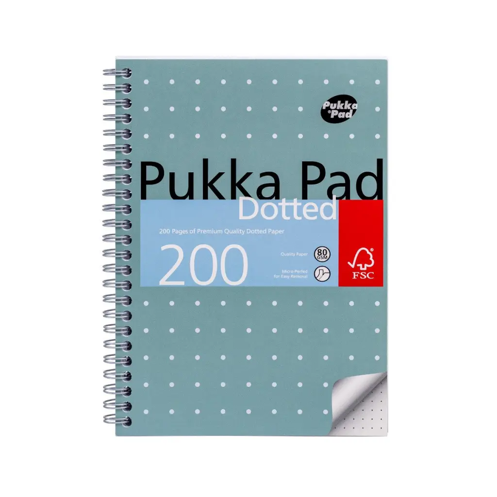 Pukka Pads Metallic Jotta Notepad Wirebound A5 5mm Dotted Grid 200 Perforated Pages Green (Pack 3) - JM021DOT