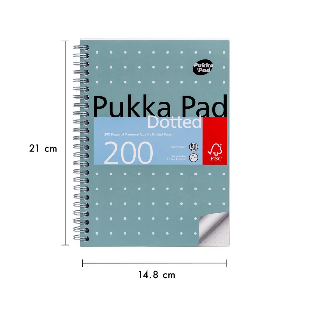 Pukka Pads Metallic Jotta Notepad Wirebound A5 5mm Dotted Grid 200 Perforated Pages Green (Pack 3) - JM021DOT