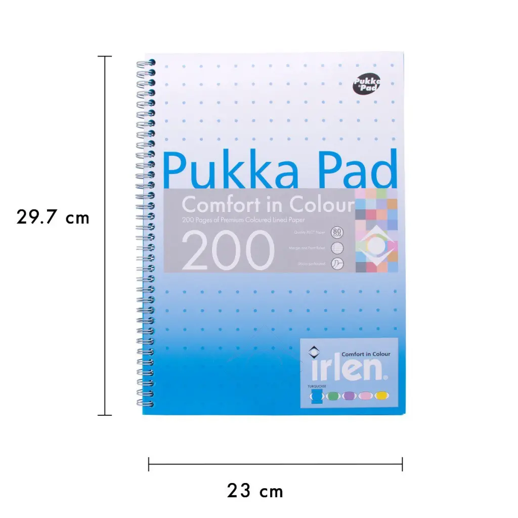 Pukka Pads Irlen Jotta A4 Wirebound 200 Turquoise Perforated Pages Paper Tinted Ruling With Margin (Pack 3) - IRLJOTA4(TURQ)