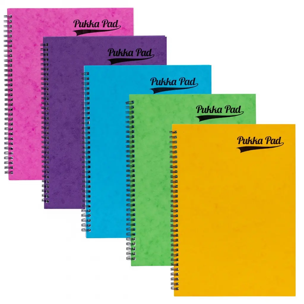 Pukka Pads Pressboard Brights Pad A4 Wirebound Sidebound 120 Pages Feint Ruled Paper Assorted Bright Colours (Pack 10) - 7268-PRS