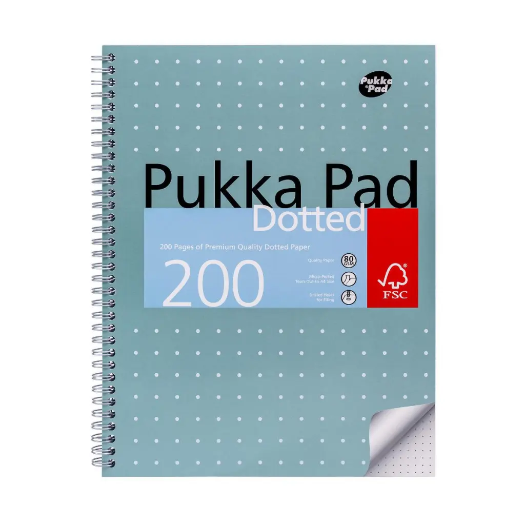 Pukka Pads Metallic Jotta Notepad Wirebound A4 5mm Dotted Grid 4 Hole Punched 200 Perforated Pages Green (Pack 3) - JM018DOT