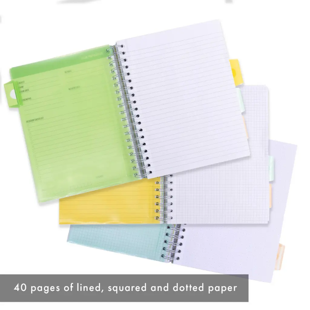 Pukka Pads Study Book B5 181 x 257mm 4 Coloured Dividers 3 Paper Types Includes Revision Cards Grey (Pack1) - 9824-STU