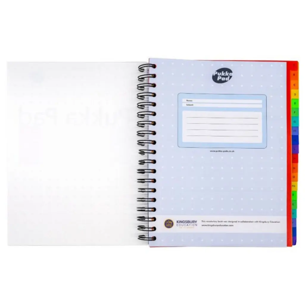 Pukka Pads Vocab Book B5 190 x 250mm Wirebound 520 Word A-Z Multicoloured Dividers White - 9599-VOC