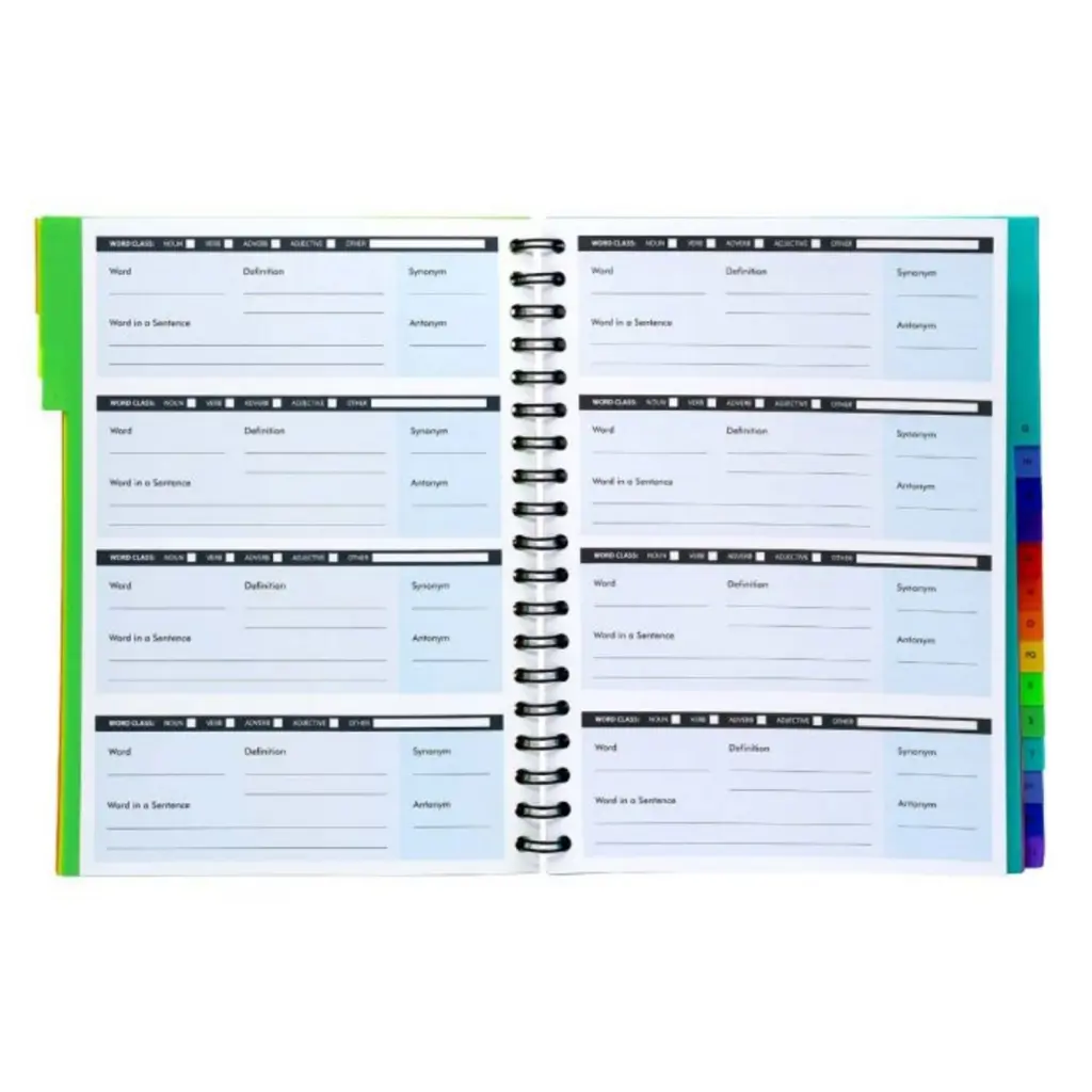 Pukka Pads Vocab Book B5 190 x 250mm Wirebound 520 Word A-Z Multicoloured Dividers White - 9599-VOC