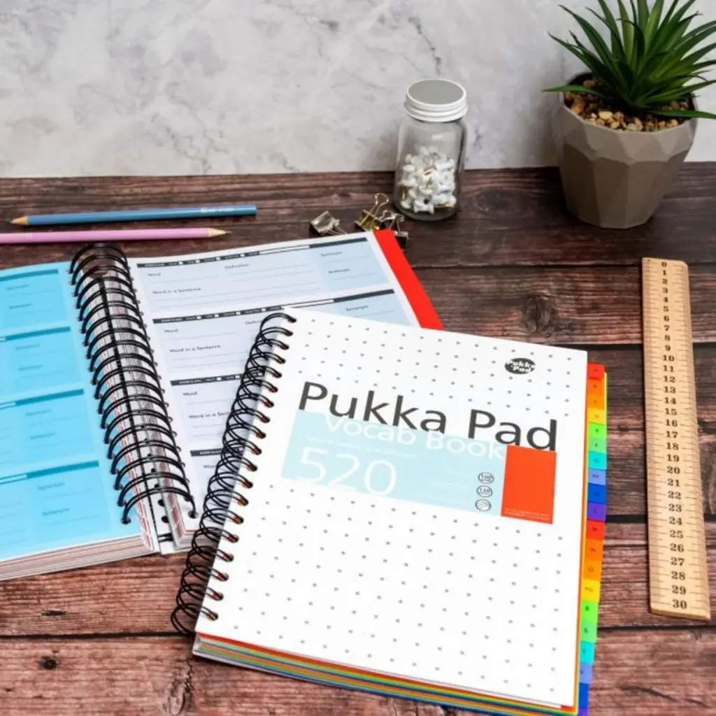 Pukka Pads Vocab Book B5 190 x 250mm Wirebound 520 Word A-Z Multicoloured Dividers White - 9599-VOC