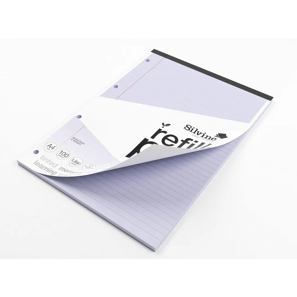 Silvine SEN Refill Pad A4 With Tinted Coloured Papers 100 Page Ruled With Margin 4 Hole Punched Lilac (Pack 6) - A4RPTINV