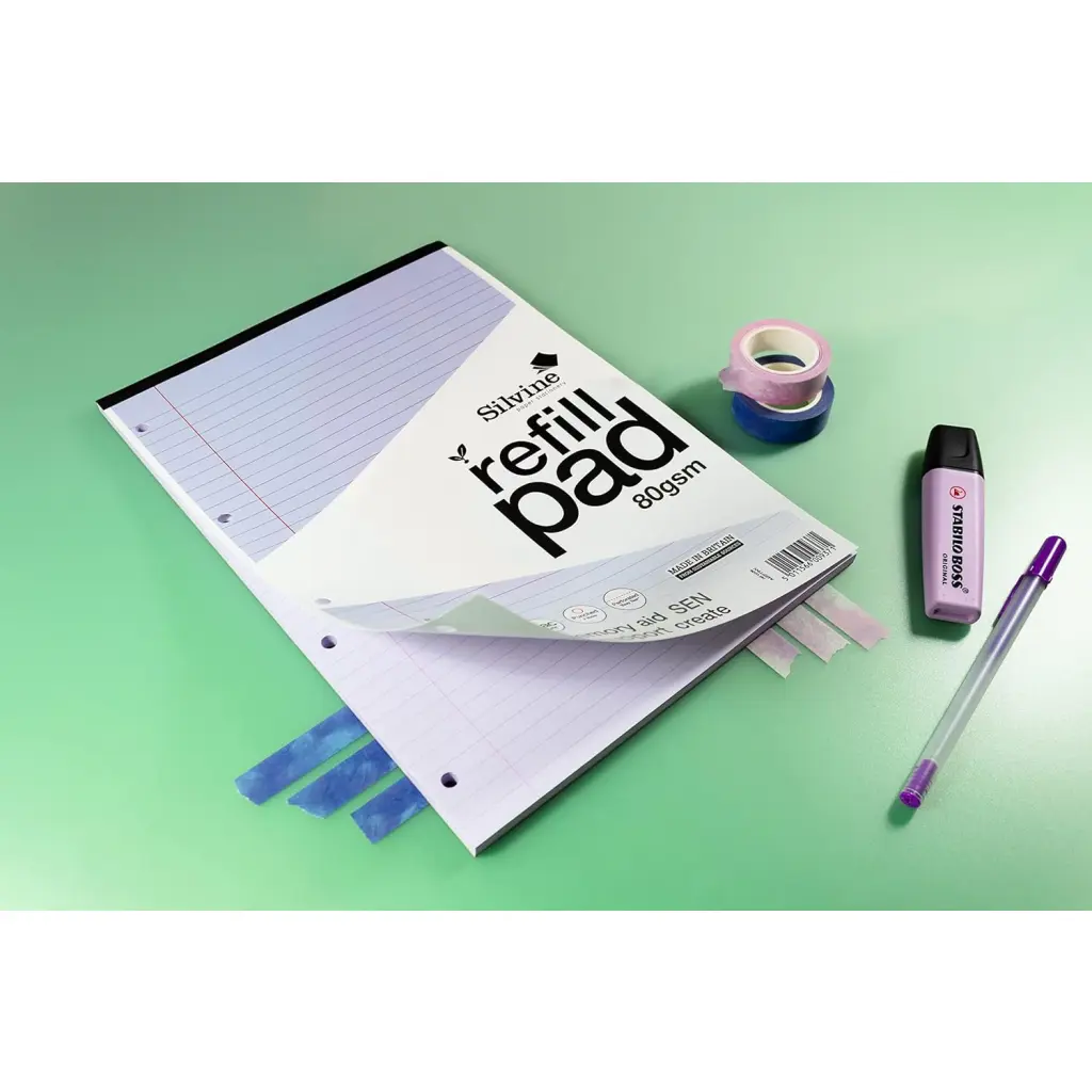 Silvine SEN Refill Pad A4 With Tinted Coloured Papers 100 Page Ruled With Margin 4 Hole Punched Lilac (Pack 6) - A4RPTINV