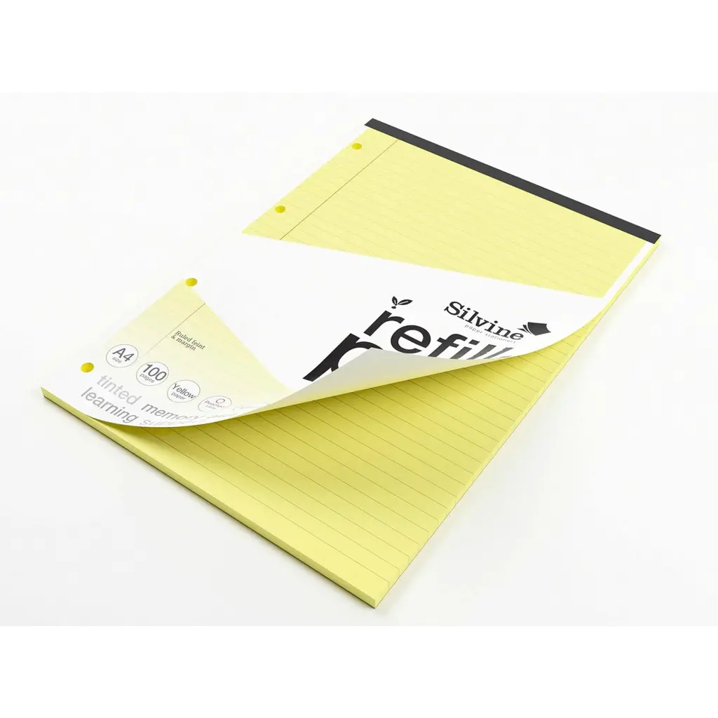 Silvine SEN Refill Pad A4 With Tinted Coloured Papers 100 Page Ruled With Margin 4 Hole Punched Yellow (Pack 6) - A4RPTINY