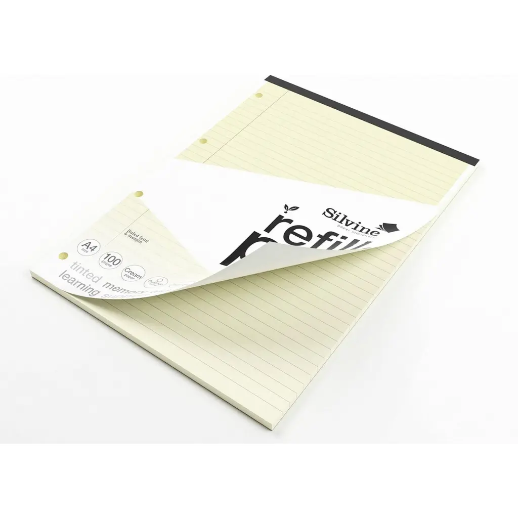 Silvine SEN Refill Pad A4 With Tinted Coloured Papers 100 Page Ruled With Margin 4 Hole Punched Cream (Pack 6) - A4RPTINC