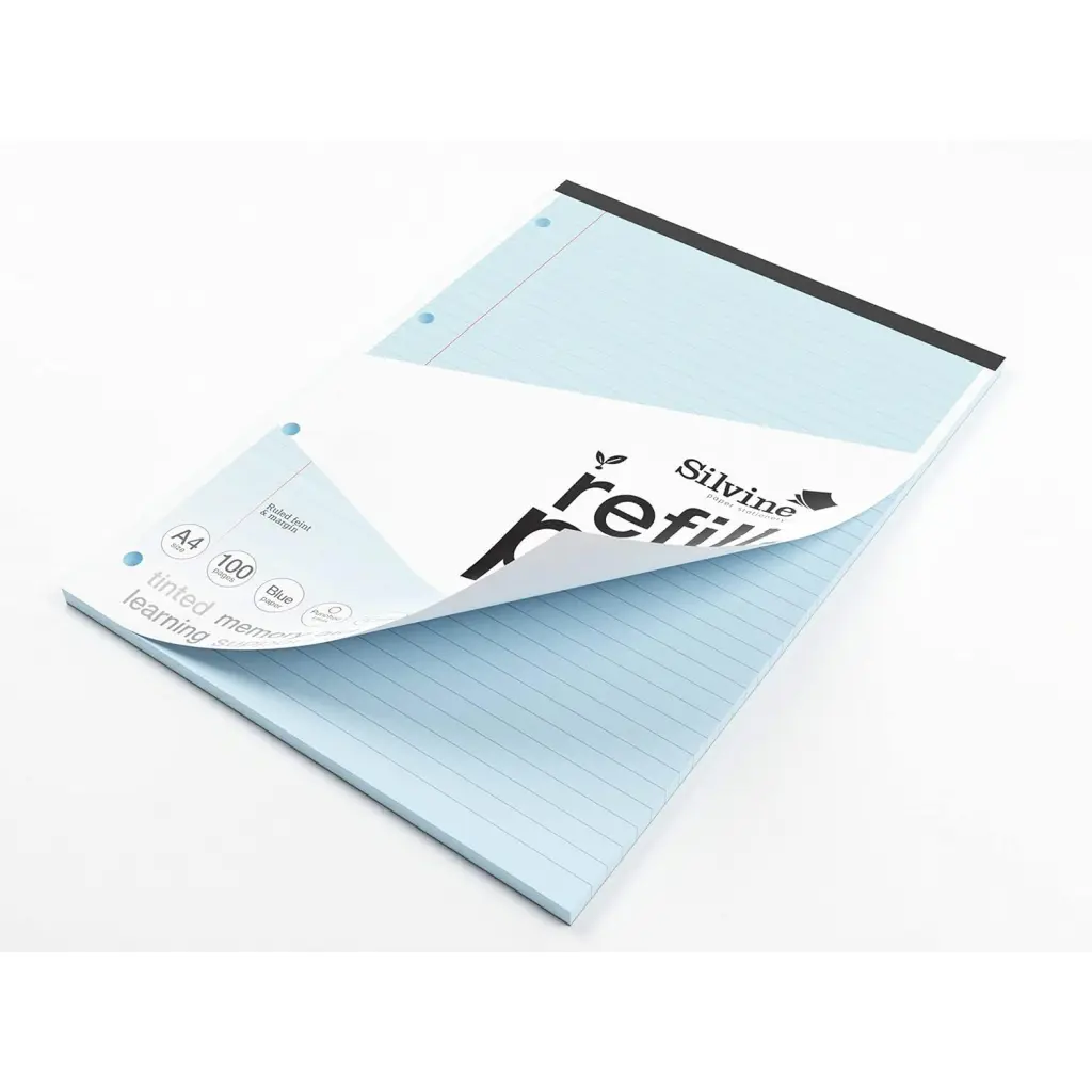 Silvine SEN Refill Pad A4 With Tinted Coloured Papers 100 Page Ruled With Margin 4 Hole Punched Blue (Pack 6) - A4RPTINBL