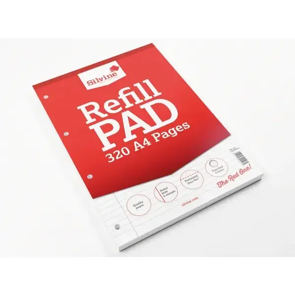 Silvine Refill Pad A4 320 Page Punched 4 Holes Lined With Margin Red (Pack 3) - A4RPFM320