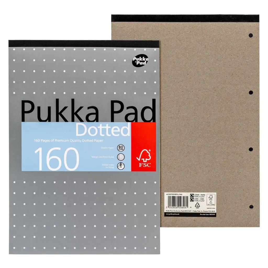 Pukka Pads Metallic Refill Pad Tape Headbound A4 5mm Dotted Grid 4 Hole Punched 160 Pages  Green (Pack 3) - REFDOT