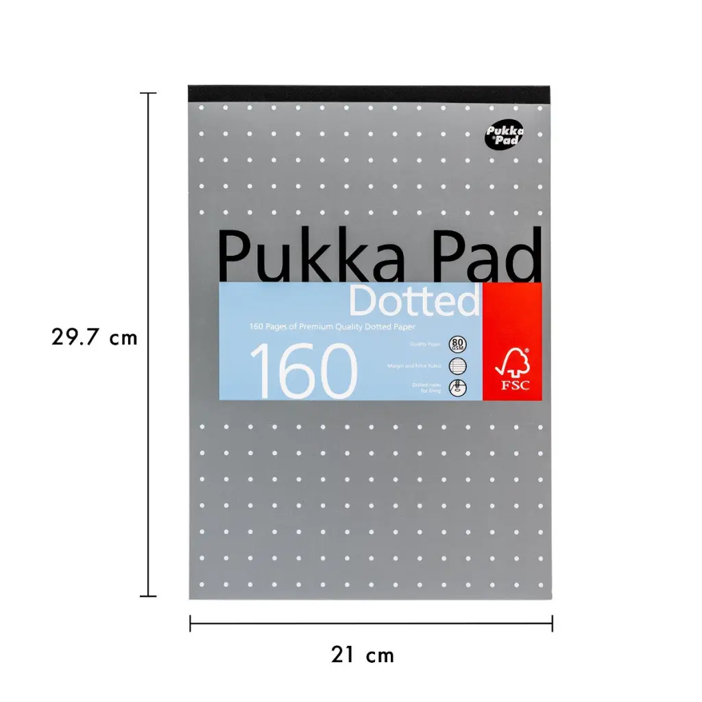 Pukka Pads Metallic Refill Pad Tape Headbound A4 5mm Dotted Grid 4 Hole Punched 160 Pages  Green (Pack 3) - REFDOT