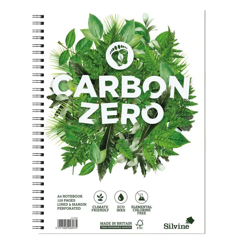 Silvine Carbon Zero Wirebound Notebook A4+ 120 Page Ruled With Margin White (Pack 5) - R302