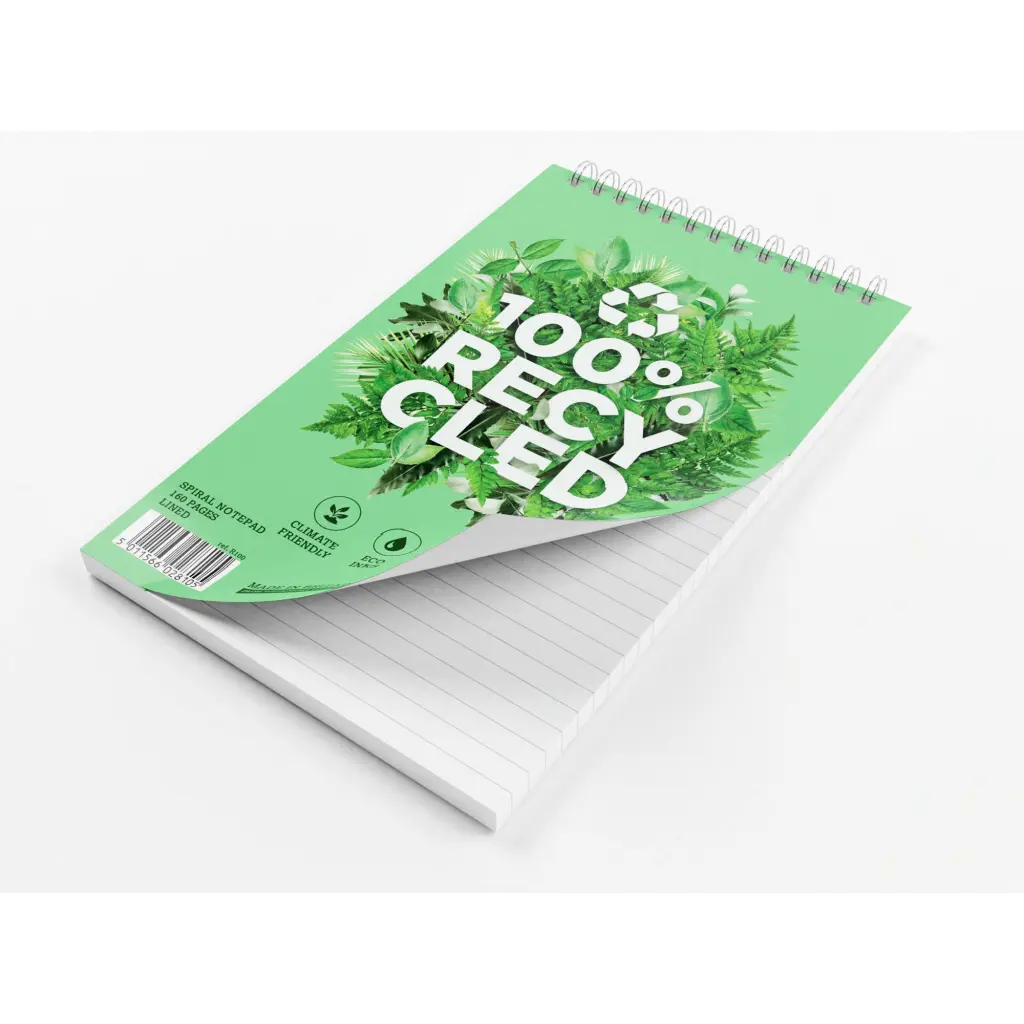 Silvine Spiral Recycled Reporters Shorthand Notebook 203 x 127 120 Page 100% Recycled Paper Ruled Green (Pack 3) - R100-P