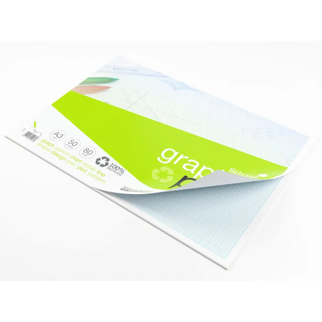 Silvine Recycled Graph Pad A3 Printed 1-5-10mm 50 Sheets 100% Recycled Paper Green (Pack 10) - A3GPRE