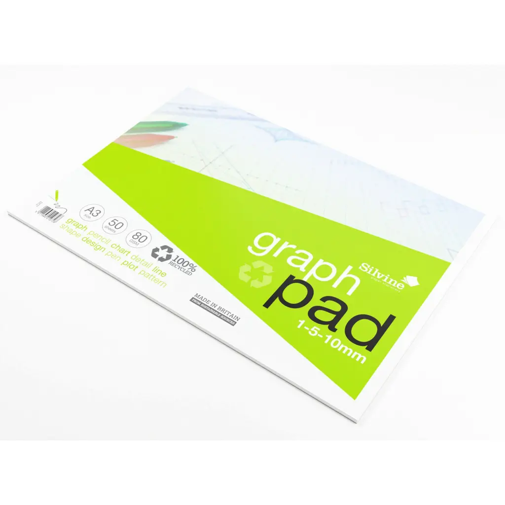 Silvine Recycled Graph Pad A3 Printed 1-5-10mm 50 Sheets 100% Recycled Paper Green (Pack 10) - A3GPRE