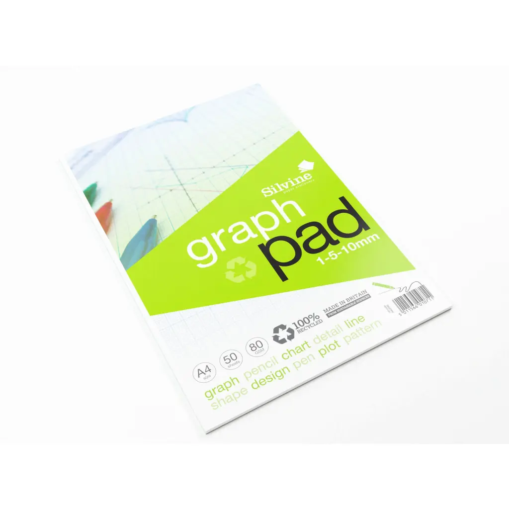 Silvine Recycled Graph Pad A4 Printed 1-5-10mm 50 Sheets 100% Recycled Paper Green (Pack 10) - A4GPRE