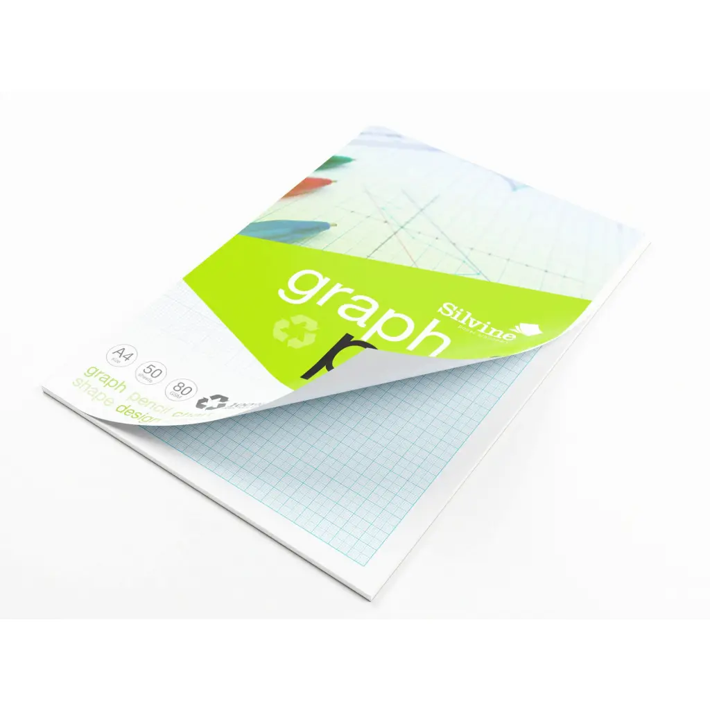 Silvine Recycled Graph Pad A4 Printed 1-5-10mm 50 Sheets 100% Recycled Paper Green (Pack 10) - A4GPRE