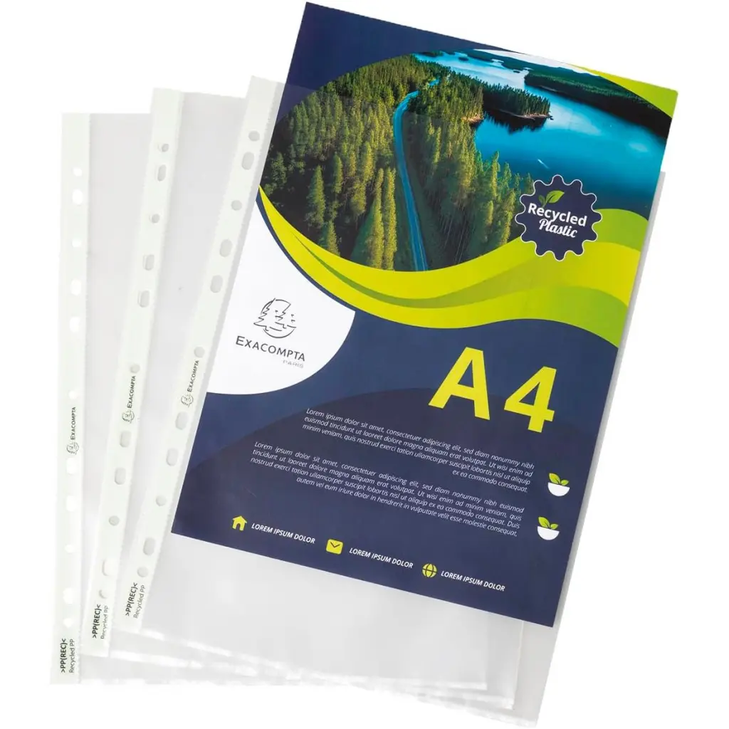 Exacompta Forever Recycled Punched Pockets A4 60 Micron PK100 - 5320E