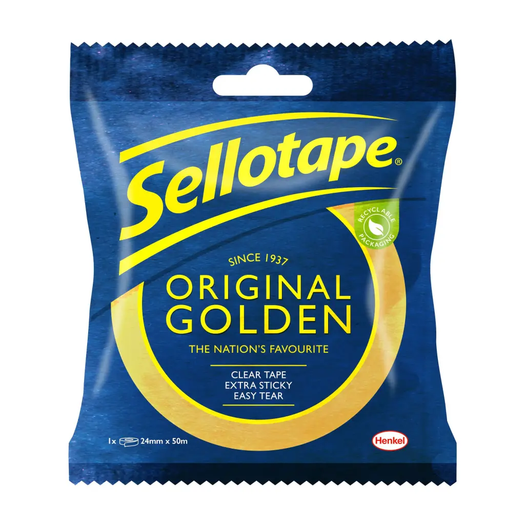 Sellotape Original Golden Tape Easy Tear Extra Sticky 24mm x 50m Clip Strip (Pack 12) - 2928293