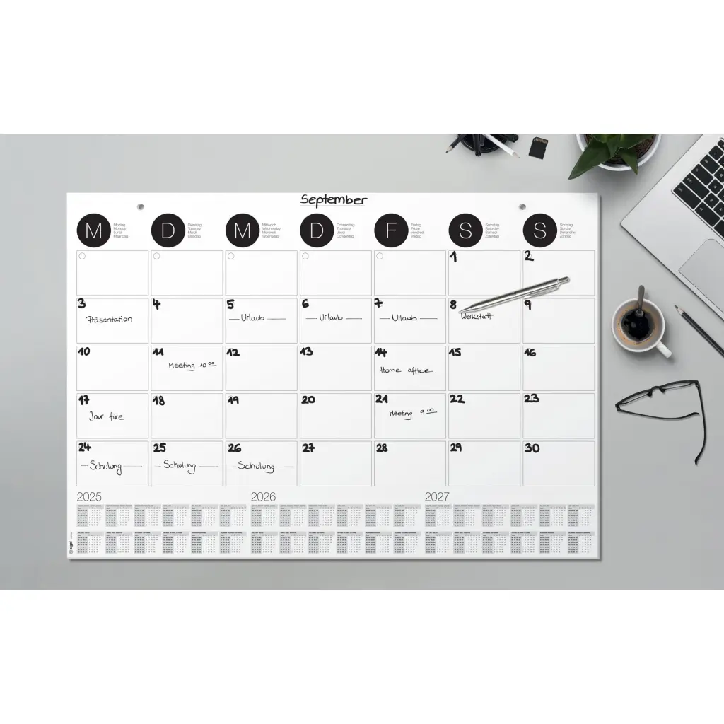 Desk Pad Wall Calendar Monthly Planner with 3 Year Calendar 595 x 410mm 120gsm 12 Sheets - HO550