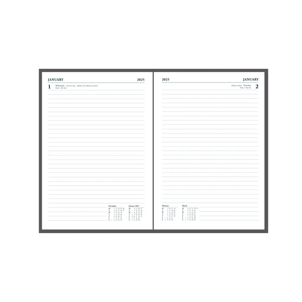 Collins 52 Desk Diary A5 Day to Page 2025 Black - 821393