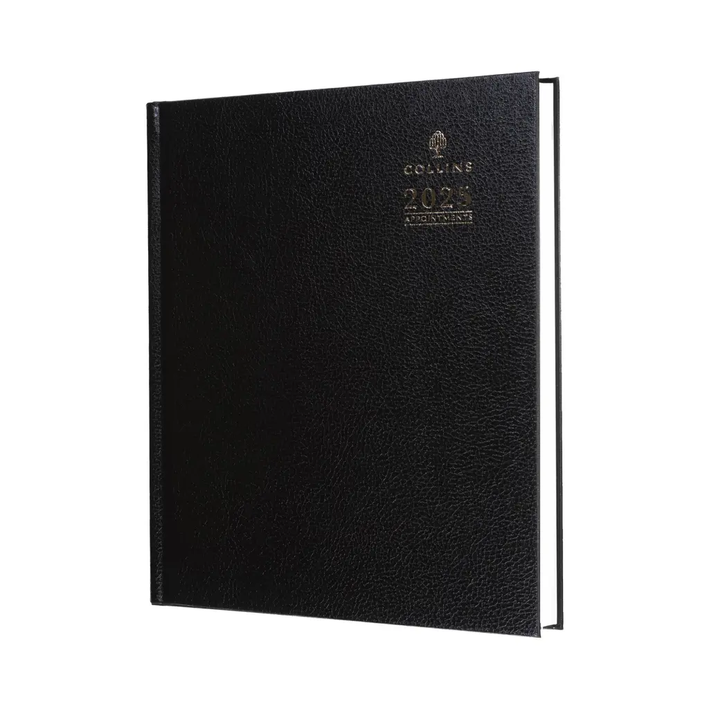 Collins Quarto Desk Diary Week to View Appointments 2025 Black - 821390