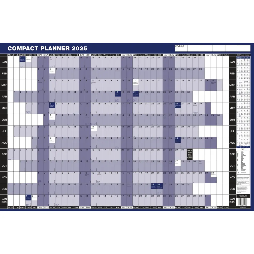 ValueX Double Sided Compact Year And Holiday Planner Unmounted 2025 - CYPU