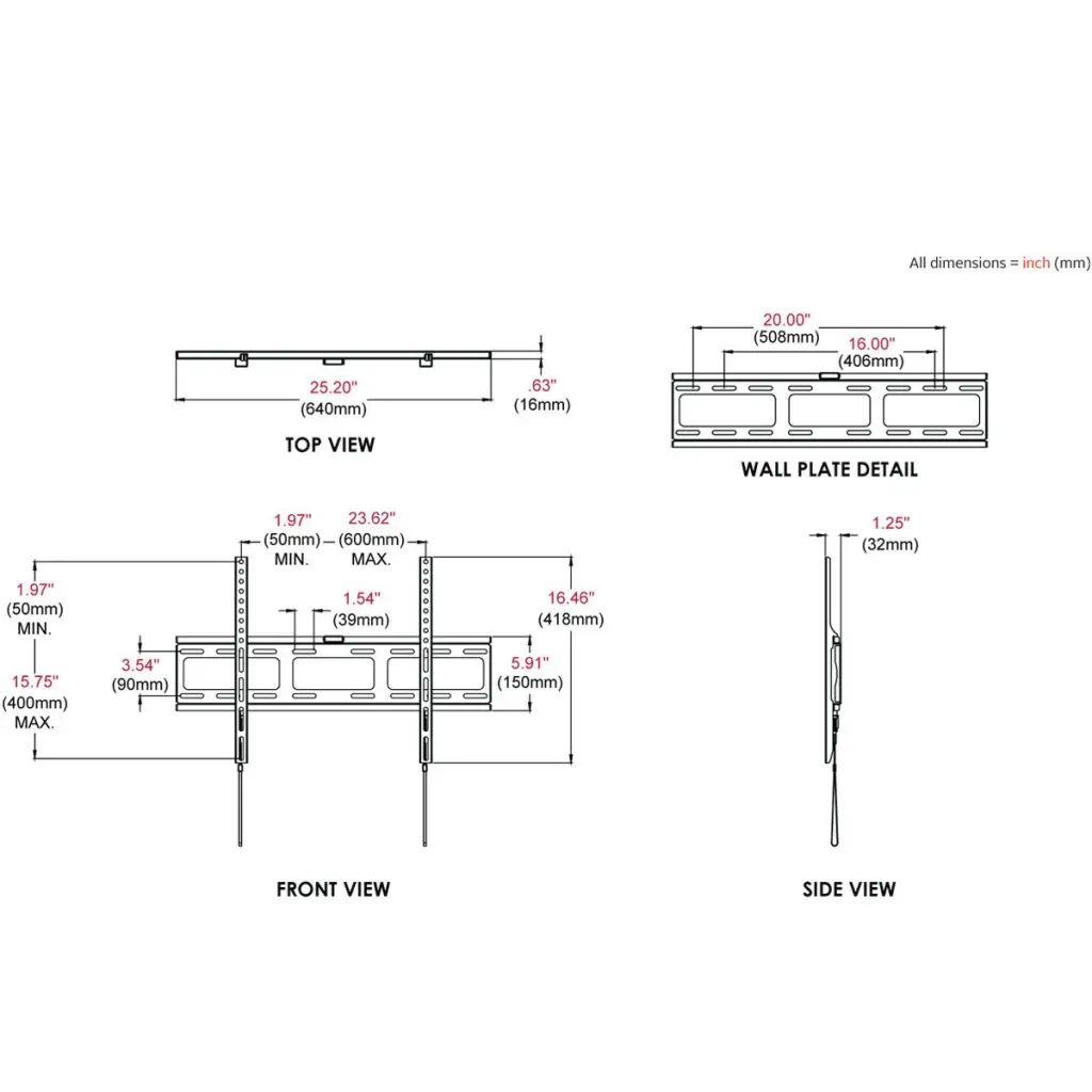 Peerless TruVue 50 to 65 Inch Display Flat Wall Mount