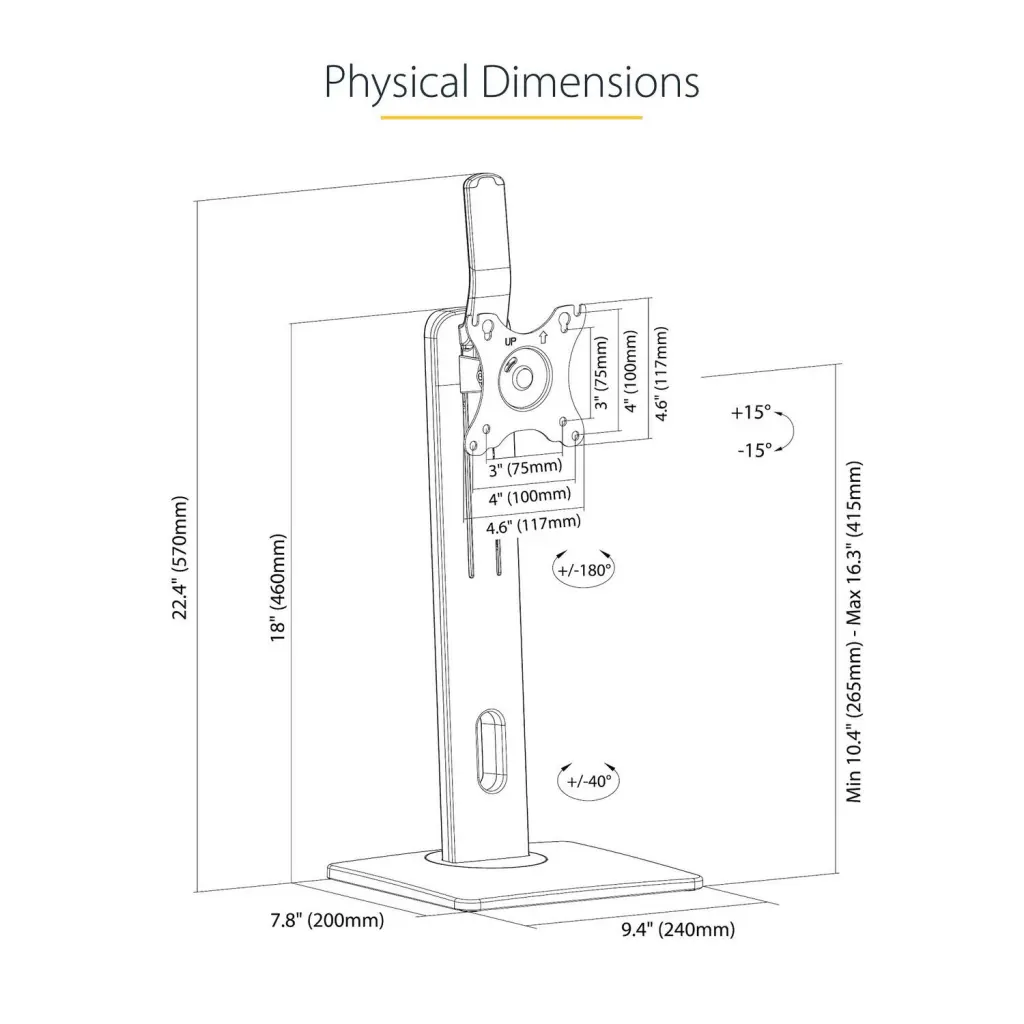 StarTech.com Free Standing Single Height Adjustable Monitor Mount for Displays up to 32 Inches