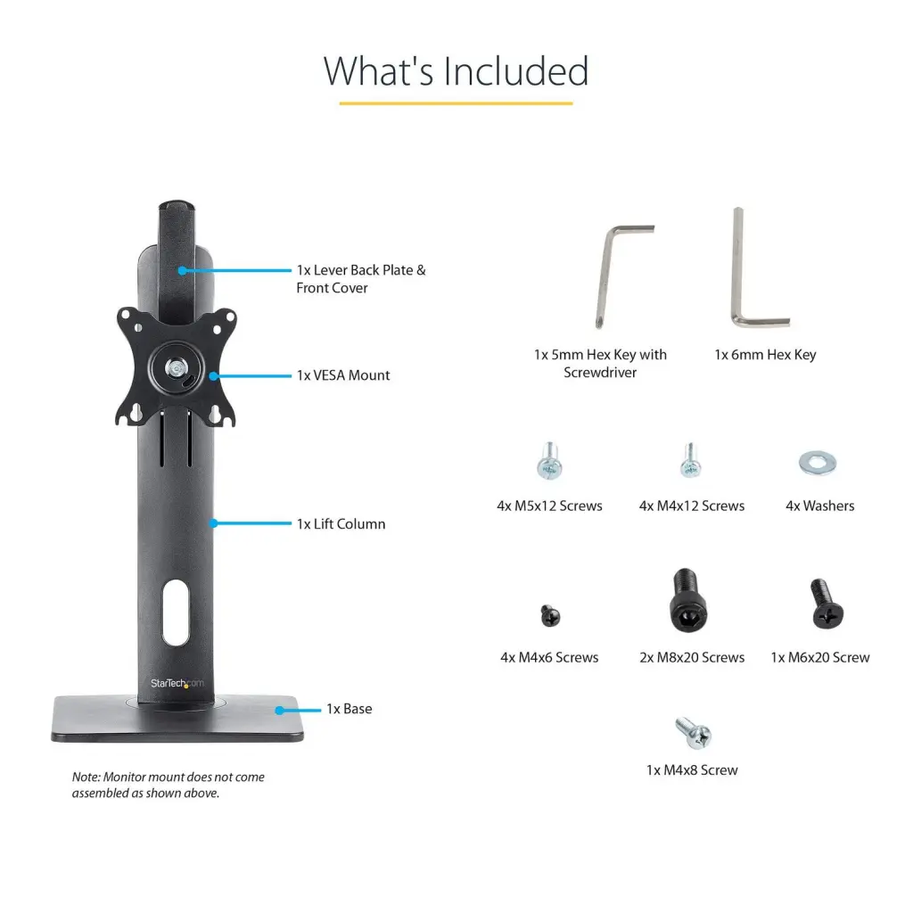 StarTech.com Free Standing Single Height Adjustable Monitor Mount for Displays up to 32 Inches