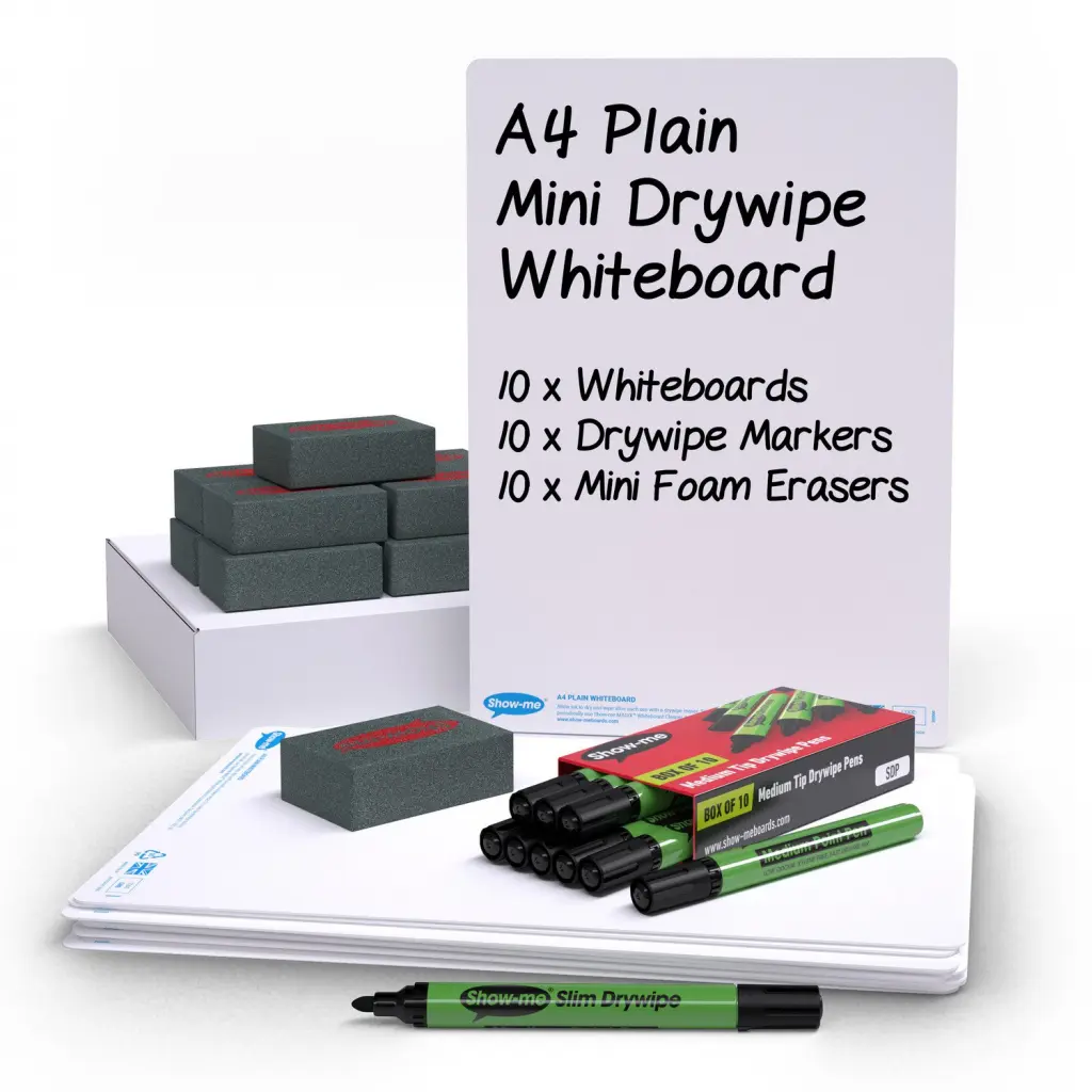 Show-me A4 Plain Whiteboards and Accessories PK10 - SMB10A