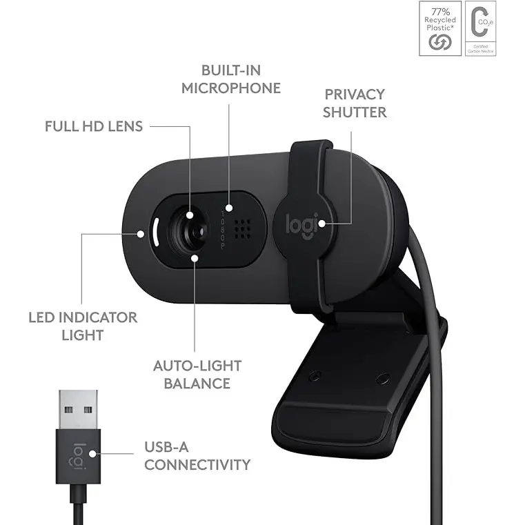 Logitech Brio 100 2 Megapixels 1920 x 1080 Pixels Full HD USB Graphite Webcam