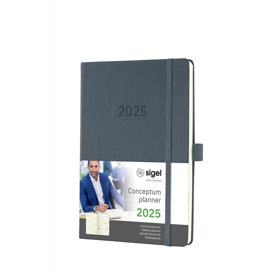 Conceptum Diary 2025 Approx A5 Week To View Hardcover Softwave Surface 148x213x30mm Dark Grey