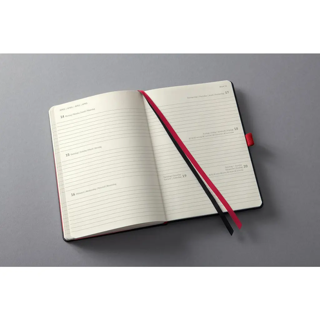 Conceptum Diary 2025 Approx A5 Week To View Hardcover Softwave Surface 148x213x30mm Black-Red