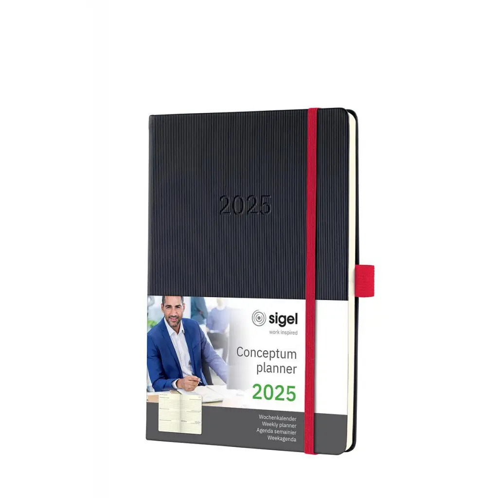 Conceptum Diary 2025 Approx A5 Week To View Hardcover Softwave Surface 148x213x30mm Black-Red