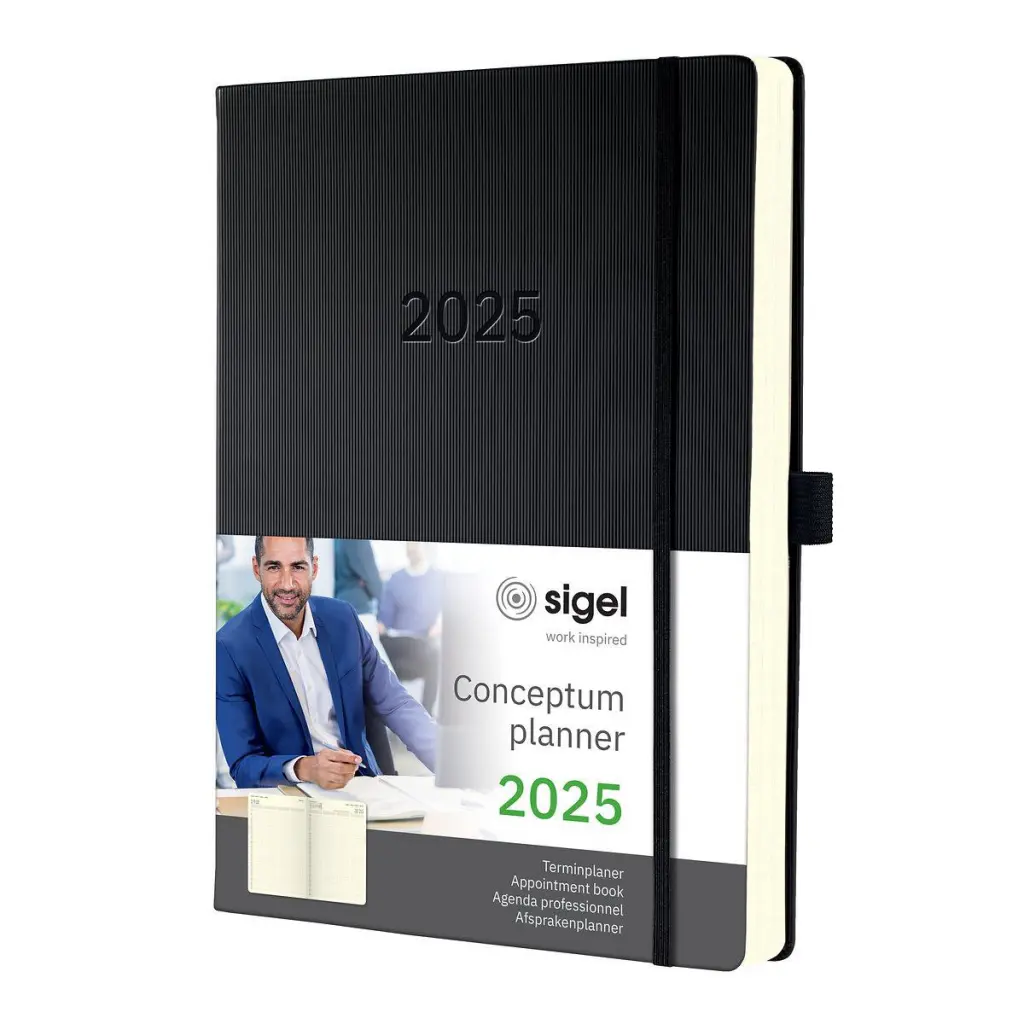 Conceptumm Appointment Diary 2025 A4+ Day Per Page Vertical Layout Hardcover Softwave Surface 225x315x20mm Black